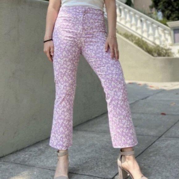 NEW! Blogger Fave Zara High Waisted Lilac Floral Flare Cropped Pants, Size S - Picture 1 of 13